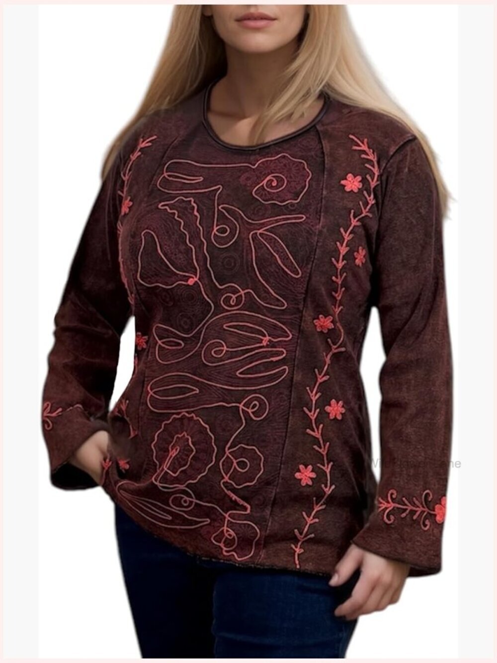 Boho Embroidered Long Sleeve Blouse Sweatshirt